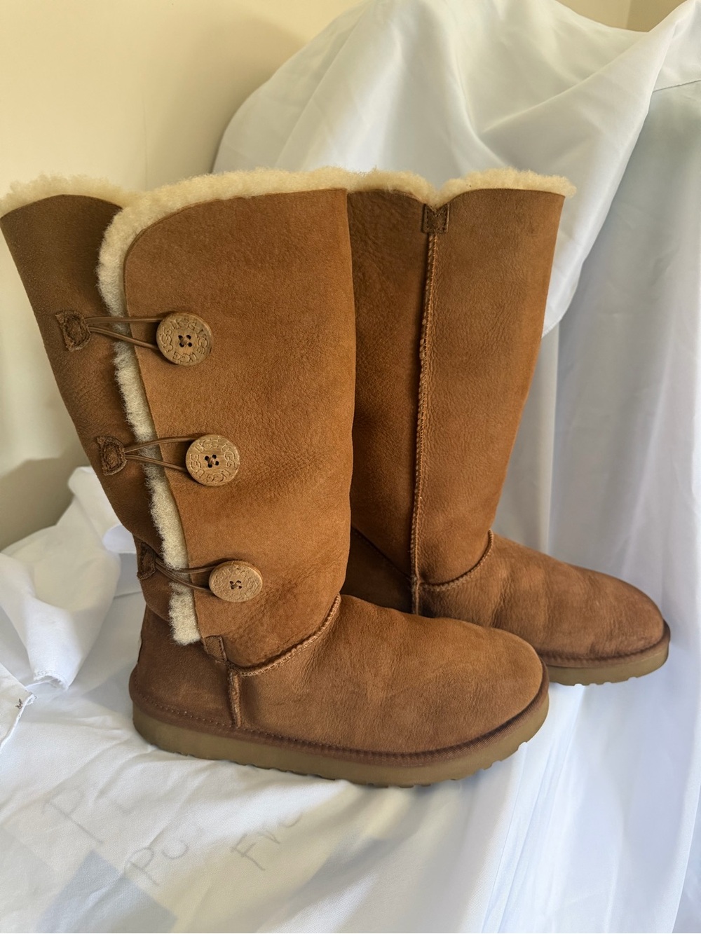 UGG Tall Button Shearling Boots - Chestnut